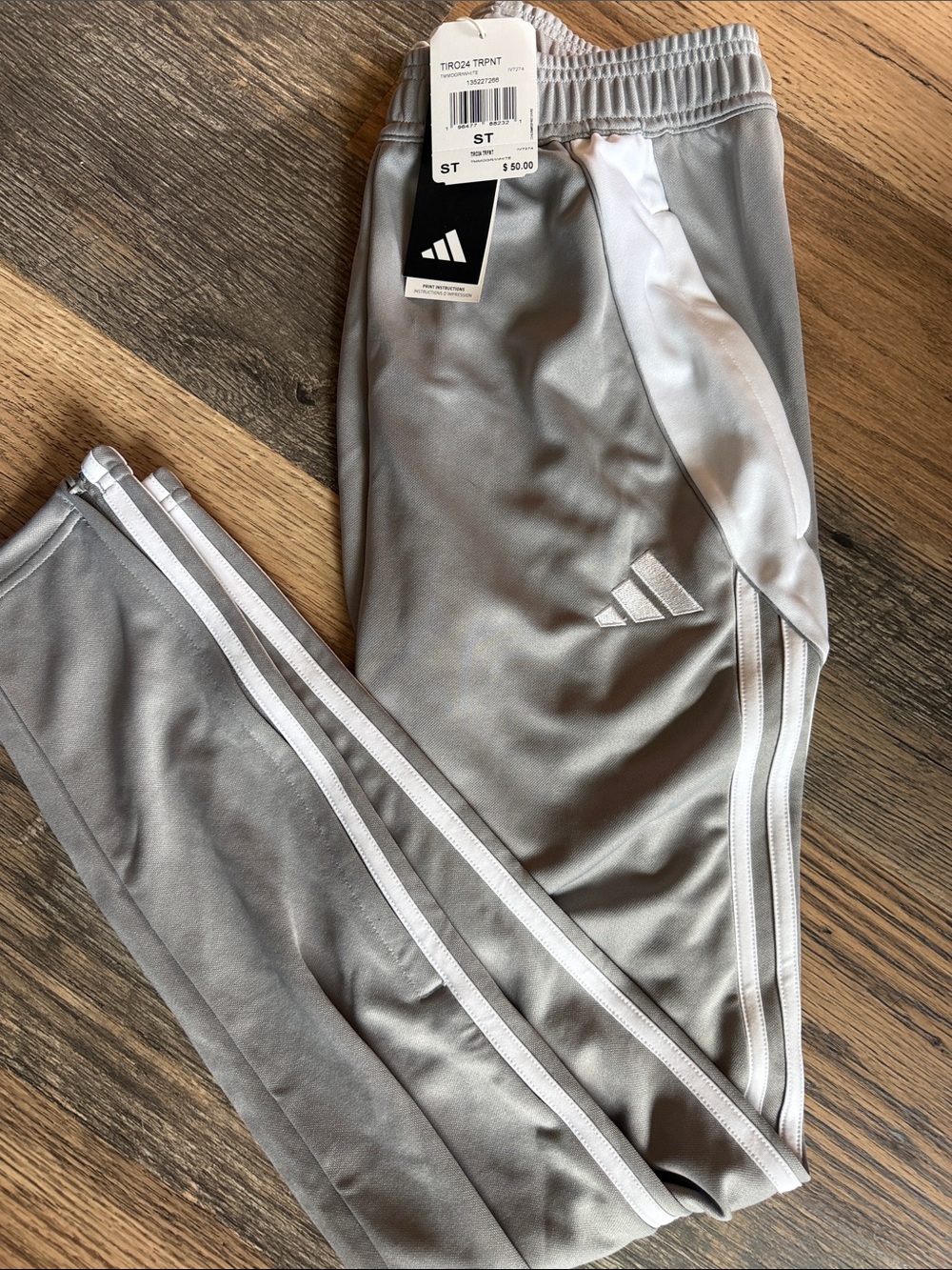 adidas Men’s small tall  Gray Jogger Sweatpants with White Stripes TIRO 24